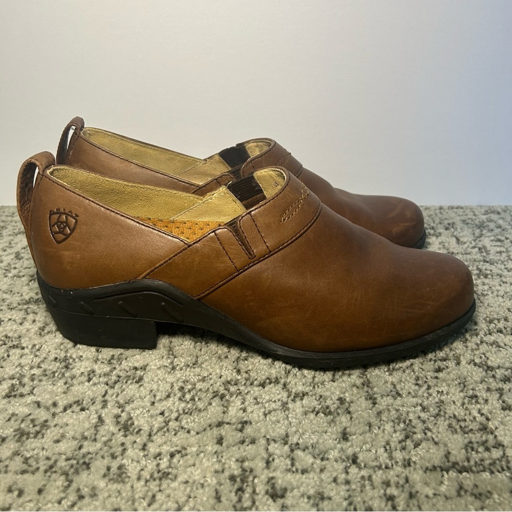 Ariat Brown Paddock Leather Slip-On Clogs Size 7